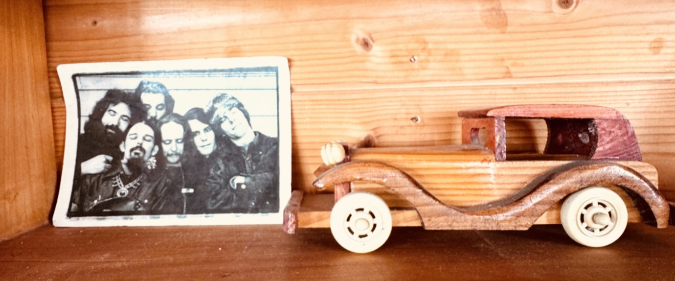 A cherished Grateful Dead keepsake on a wooden shelf